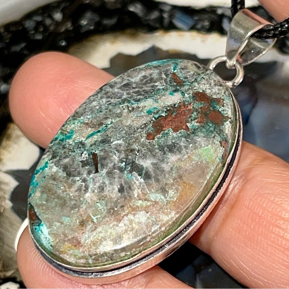 Chrysocolla in Quartz; Quantum Quattro Pendant 2”